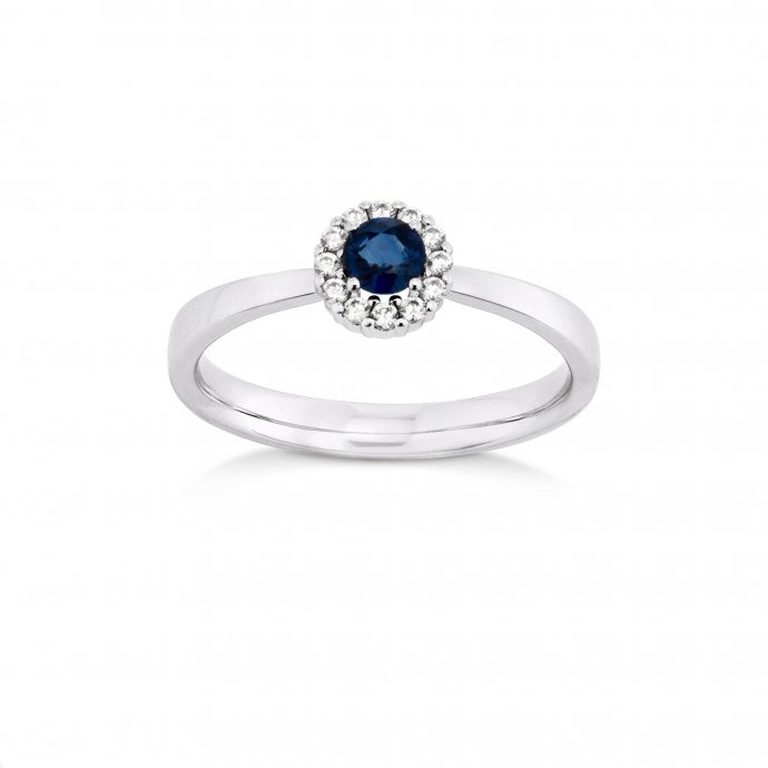 Ring Gold 585 mit 12 Brillanten zus. 0,12ct. und Safir blau