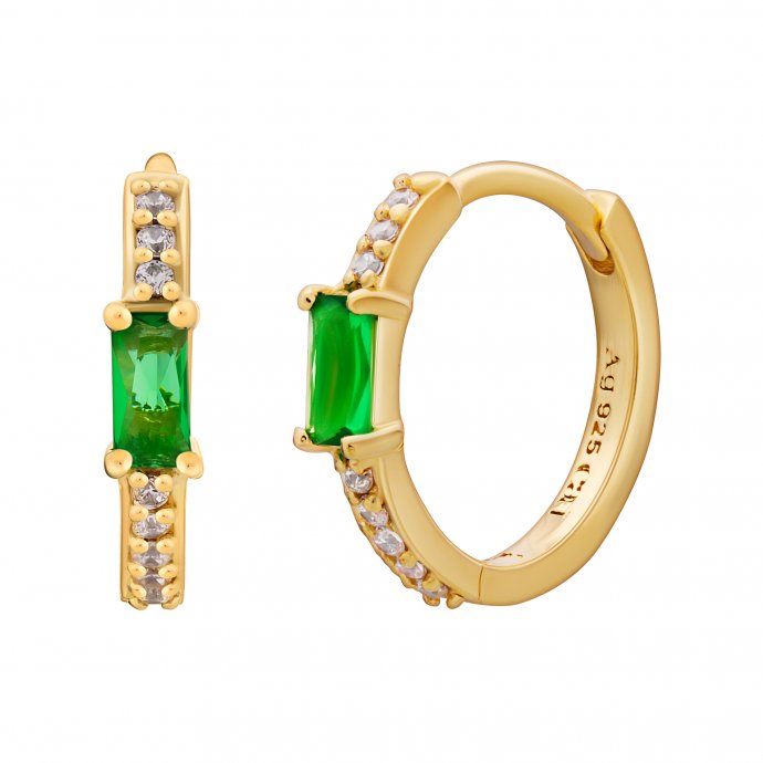 Creole 925 Sterling Silber gelb vergoldet Baguette Stein grün Zirkonia