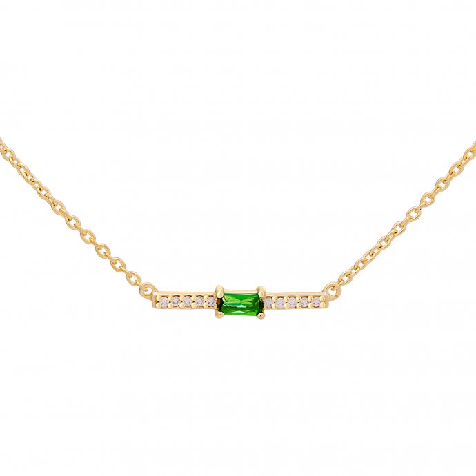Collier 925 Silber vergoldet grüner Glasstein und Zirkonia