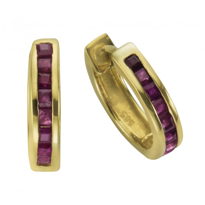 Ohrringe Gold 585 mit 16 natürlichen Rubinen 12mm Durchmesser