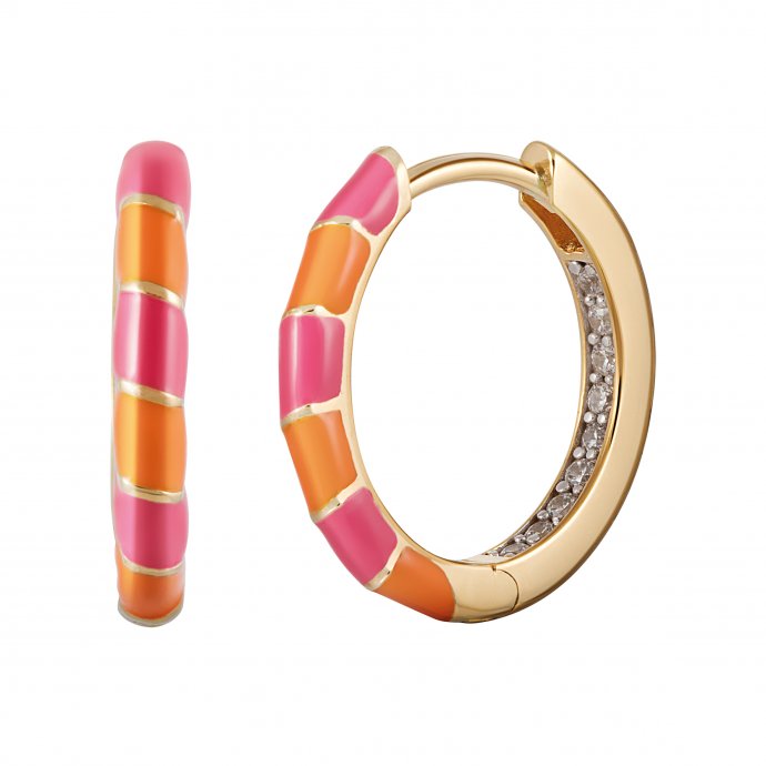 Creole 925  Silber vergoldet Email in pink und orange