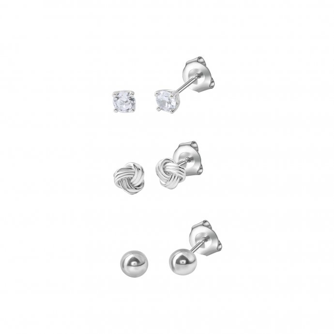 Ohrstecker Set 925 Sterling Silber rhodiniert Zirkonia
