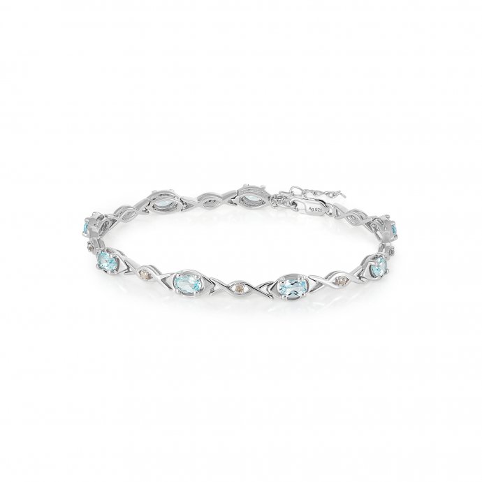 Armband 925-Sterling Silber rhodiniert Glänzend  Blautopas beh. Blau