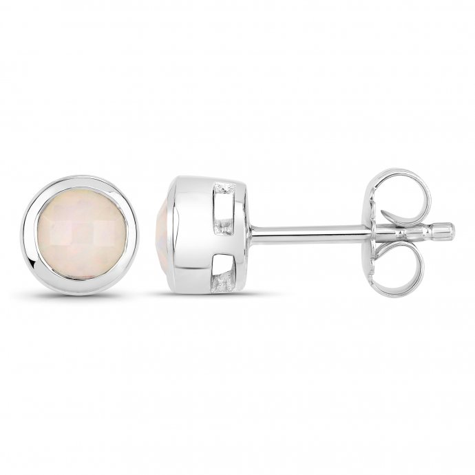 Ohrstecker 925-Sterling Silber rhodiniert glänzend Opal weiß rund