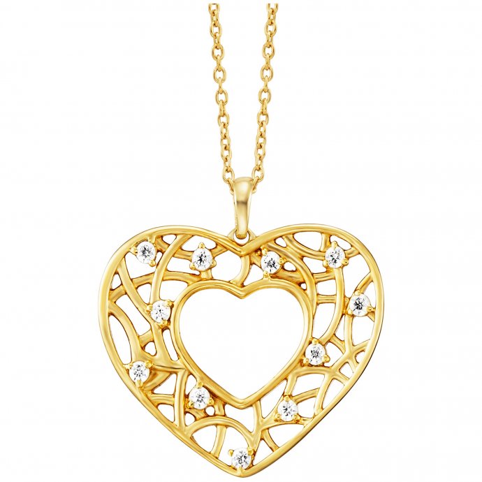 Anhänger mit Kette 925/- Sterling Silber vergoldet  Herz  11 Zirkonia