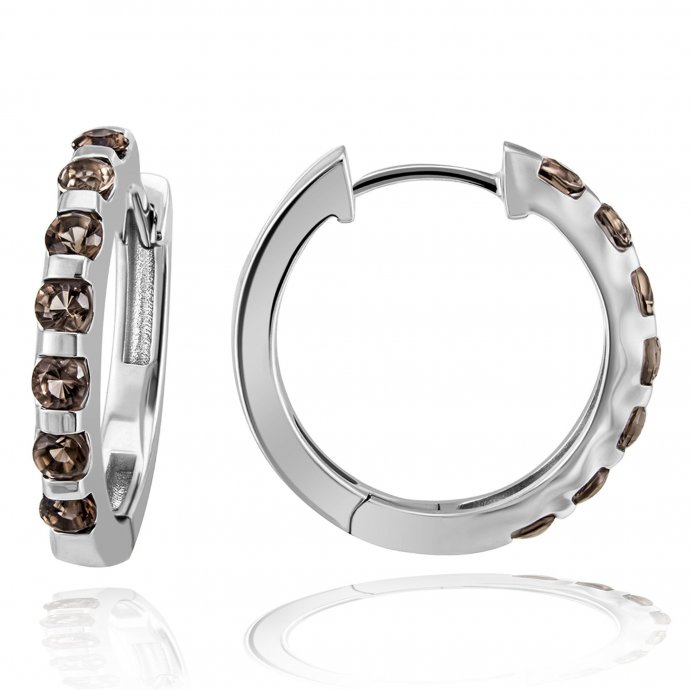 Creolen 585 Weißgold  Glänzend Rauchquarz braun