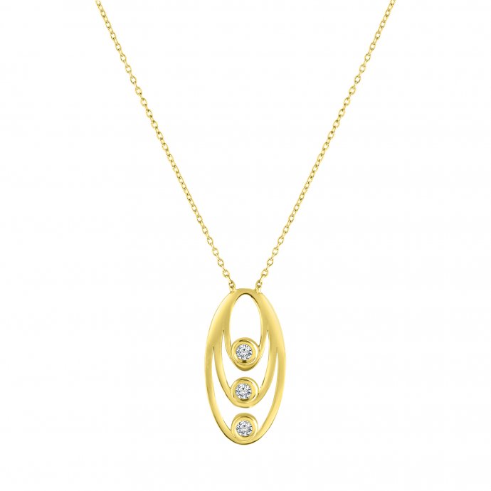 Halskette Gold 375 mit weißen Zirkonia-Steinen 45/42cm lang