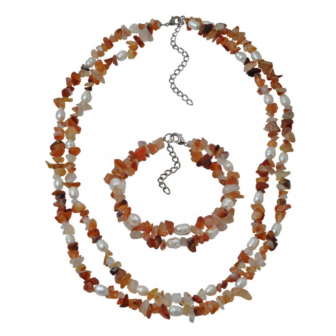 Schmuckset Set aus Collier und Armband 2 -reihig Achatsplitter