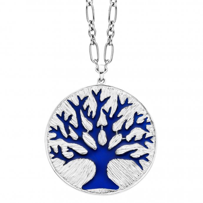 Anhänger mit Kette 925 Silber Lebensbaum Emaille blau