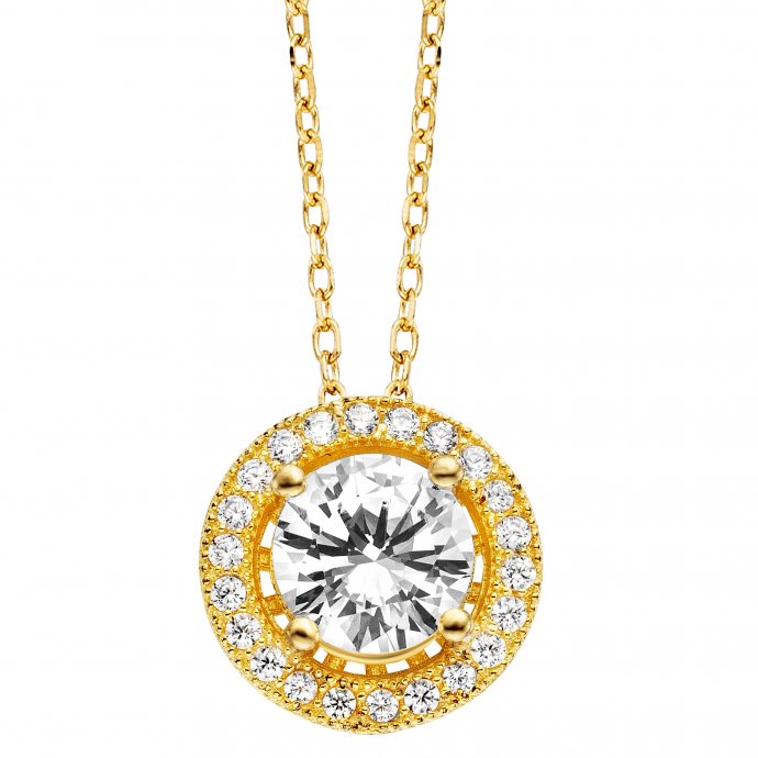 Anhänger mit Kette 925 Silber vergoldet 23  Zirkonia weiß