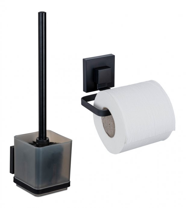 WC-Set Mod. Vacuum-Loc® Quadro, schwarz, Edelstahl/Kunststoff, 9,5x37x12,5 cm, ohne bohren montierbar