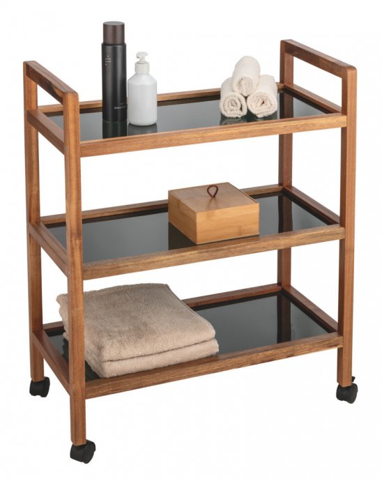 Rollregal Mod. Fondi, 3 Etagen, breit, aus Akazienholz