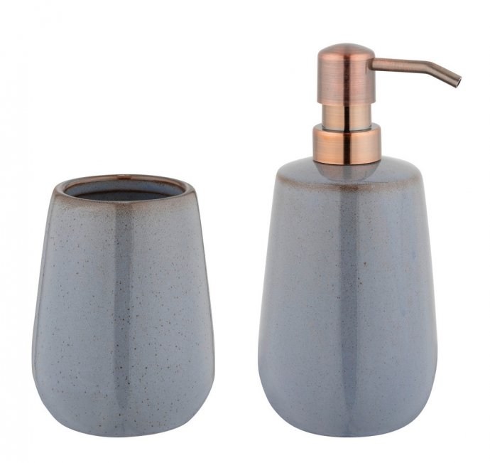 Bad-Acc.Set Mod. Sirmione, grau, Keramik, 2-teilig, kupferdetails, zylinderform