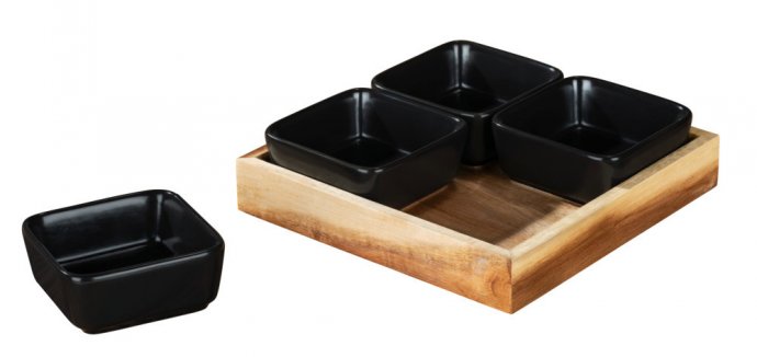 Dip-Schalen mit Tablett Mod. Elo, 5-tlg. , Tablett aus FSC® zertifiziertem Akazienholz mit Umrandung