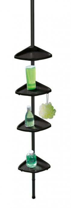 Duschecke Mod. Compact, schwarz, Aluminium, 26x78-275x19,5 cm, 4 Ablagen, 8 Haken, teleskopisch