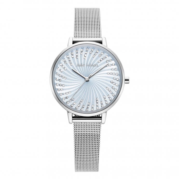 Damenuhr Edelstahl silberfarben Ziffernblatt hellblau Zirkonia