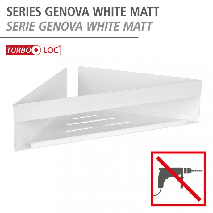 Turbo-Loc® Eckablage Mod. Genova White matt, Befestigen ohne Bohren mit Spezial-Klebepad