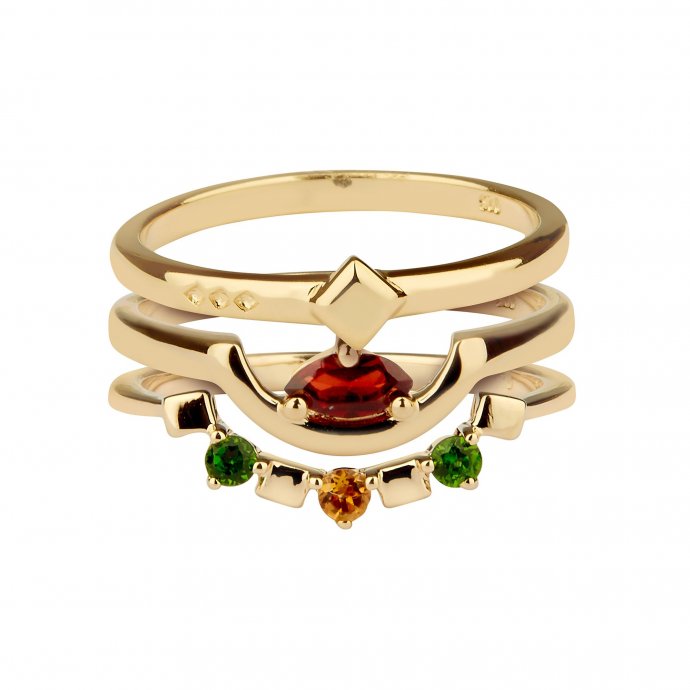 Ring 925 Sterling Silber vergoldet Glänzend Granat Citrine Chromdiopsid