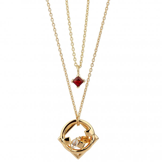 Anhänger mit Kette 925 Sterling Silber gelb vergoldet Glänzend Granat rot