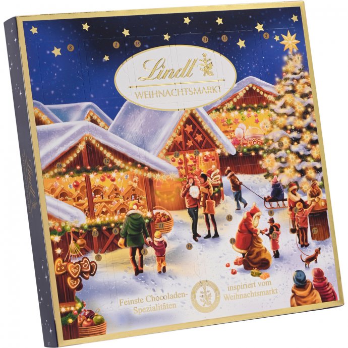 Lindt Weihnachtsmarkt Tischkalender Mischung aus MiniKugeln 115g