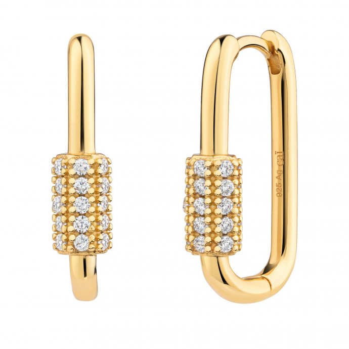 Klapp-Creolen 925  Silber vergoldet Zirkonia