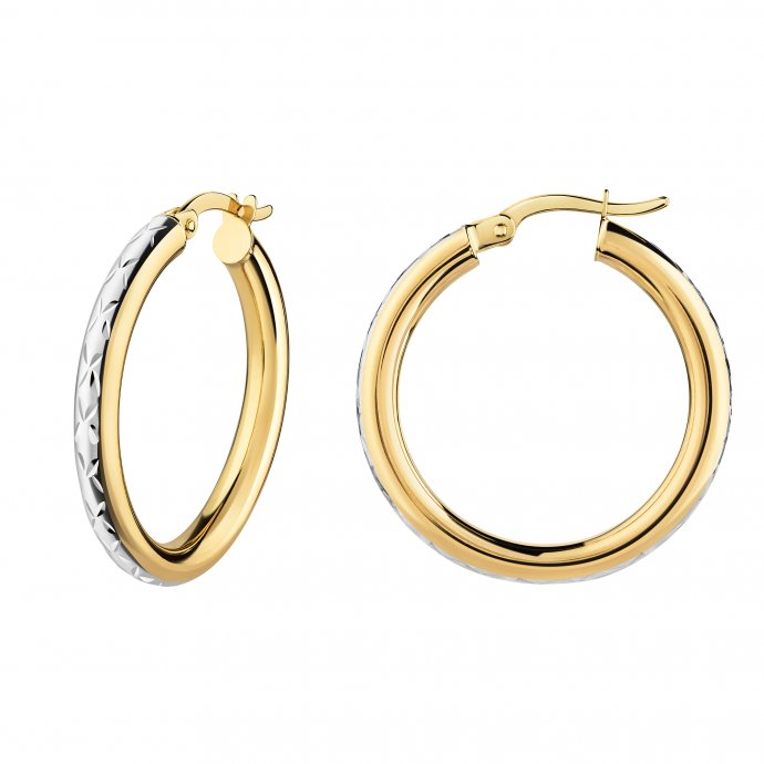 Creolen 585/- Gelbgold glanz bicolor diamantiert