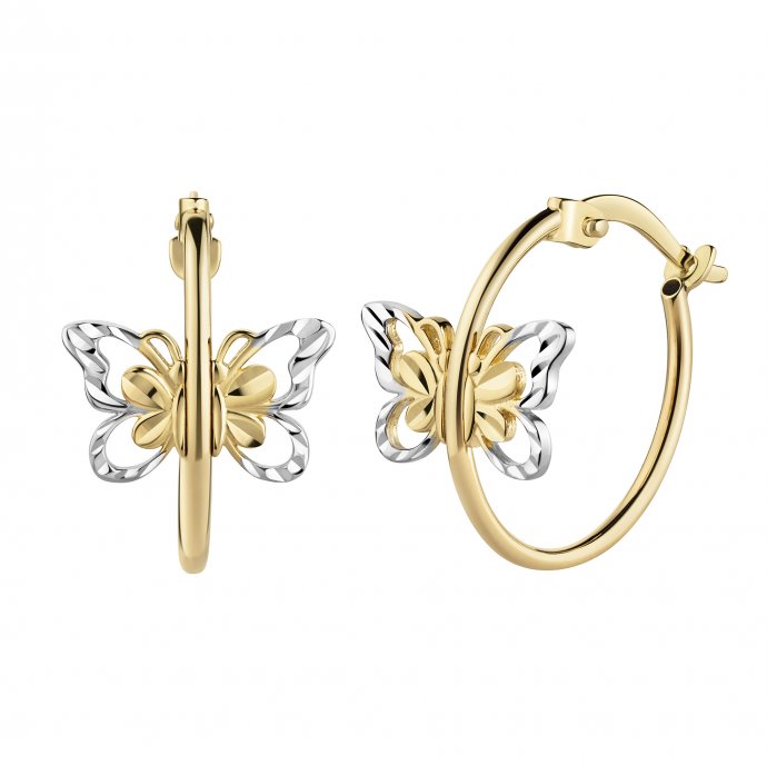 Creolen Gold 585 zweifarbig mit Schmetterling-Motiv