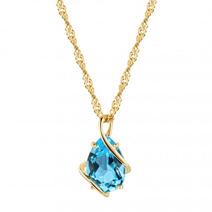 Anhänger mit Kette 375/- Gelbgold Swiss Blautopas