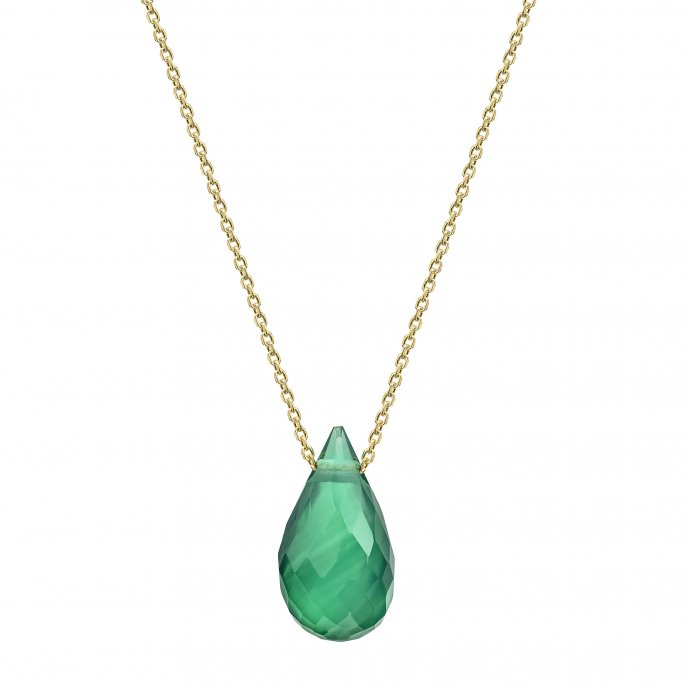 Collier 375 Gelbgold grüner Chalcedon