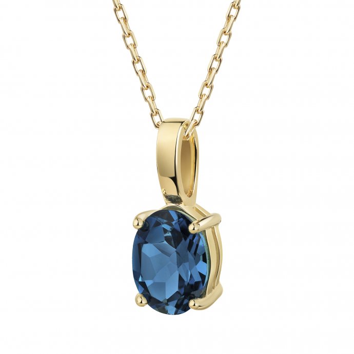 Anhänger mit Kette 375 Gelbgold Blautopas (beh)
