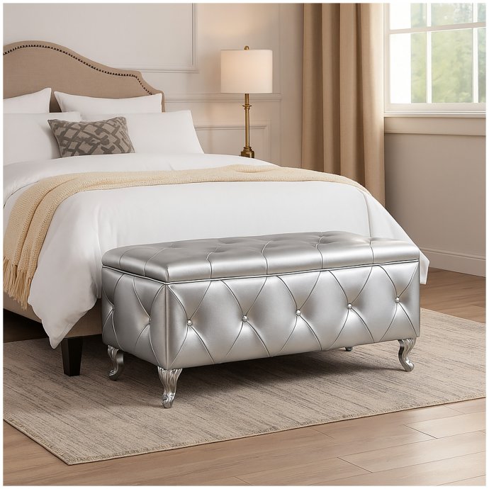Gepolsterte Sitzbank mit Truhe Maribella Silber