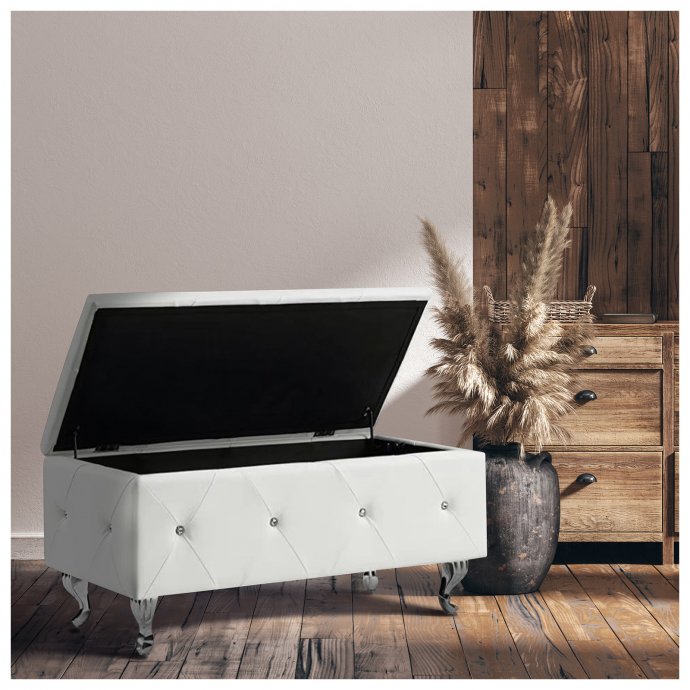Gepolsterte Sitzbank mit Truhe Maribella Weiß