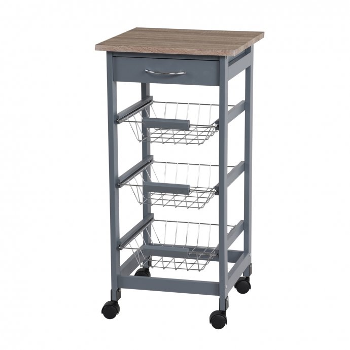 Küchenwagen Küchenregal mit Metallkörben Skandi Grau-Natur