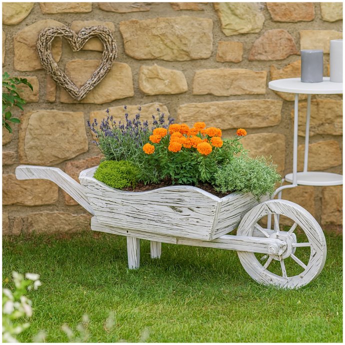 Holzschubkarre Weiß Rustikal Sommerset
