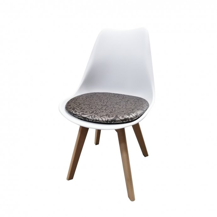 Esszimmerstuhl Weiß mit Kunstledersitz Atlanta Braun mit Ornament