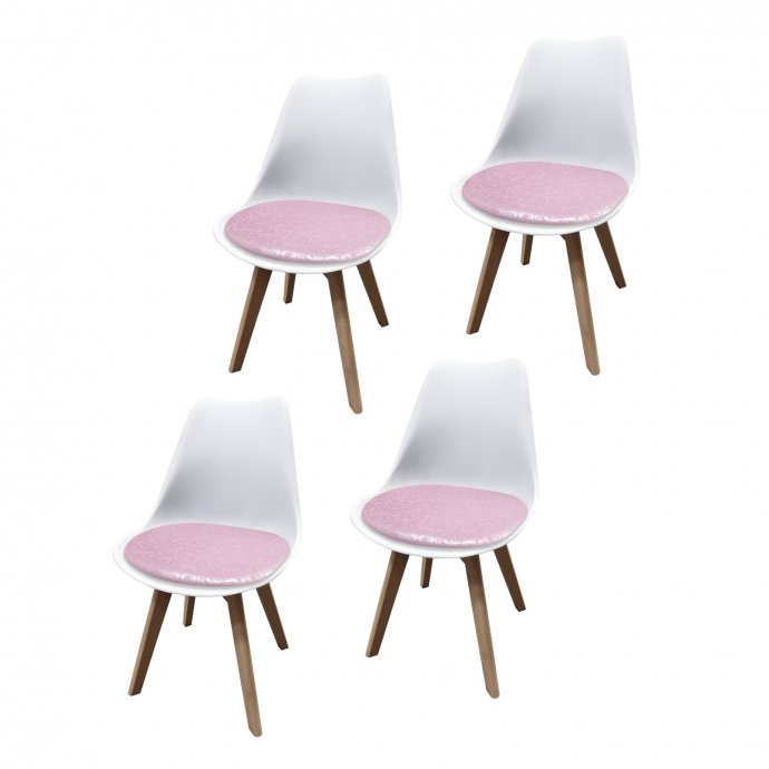 Esszimmerstuhl 4er Set Weiß mit Kunstledersitz Atlanta Rosa mit Ornament