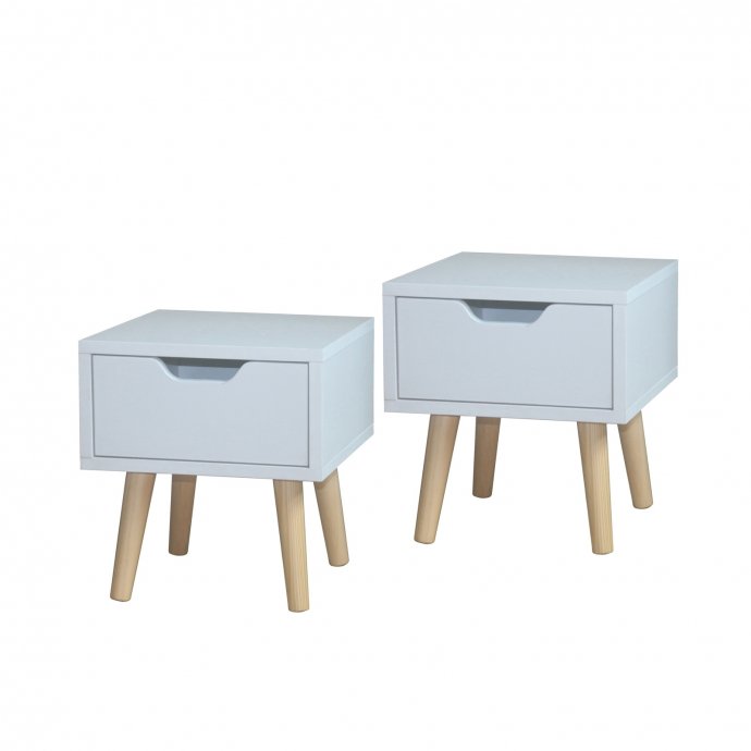 Nachttisch 1 Schublade 2er-Set Thekla Weiß