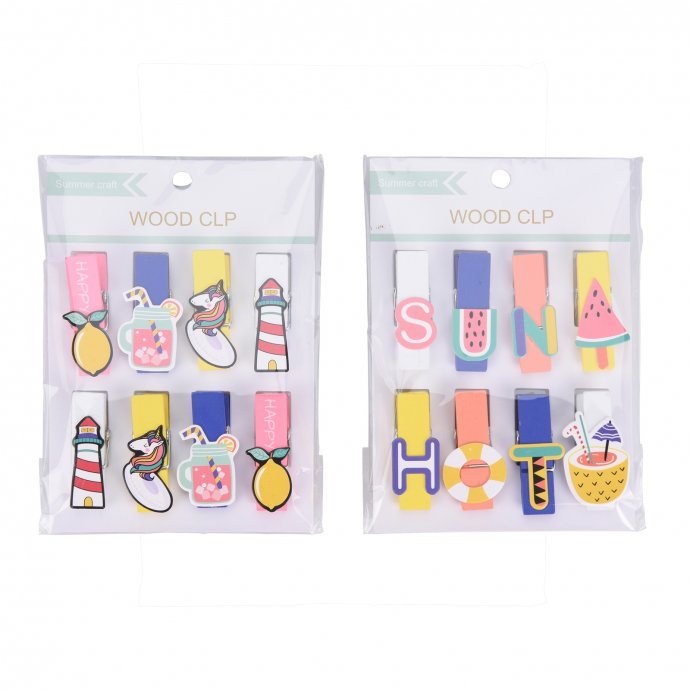 Briefklemme, 8 Stück Holz