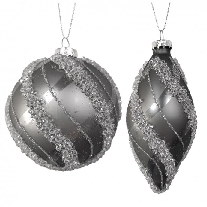 Weihnachtskugeln 2er Set Silber Glitzer
