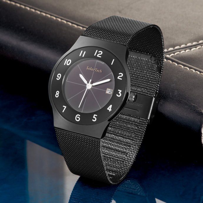 Flache Solar-Armbanduhr  "Noir"