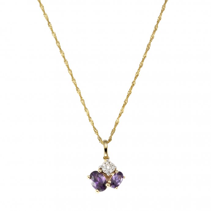 Halskette Gold 375 mit echtem Amethyst + Zirkonia