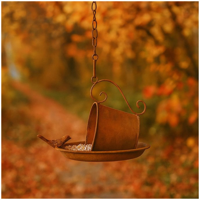 Dekorative Vogelfutterstation Metall Tasse zum Aufhängen Rostoptik