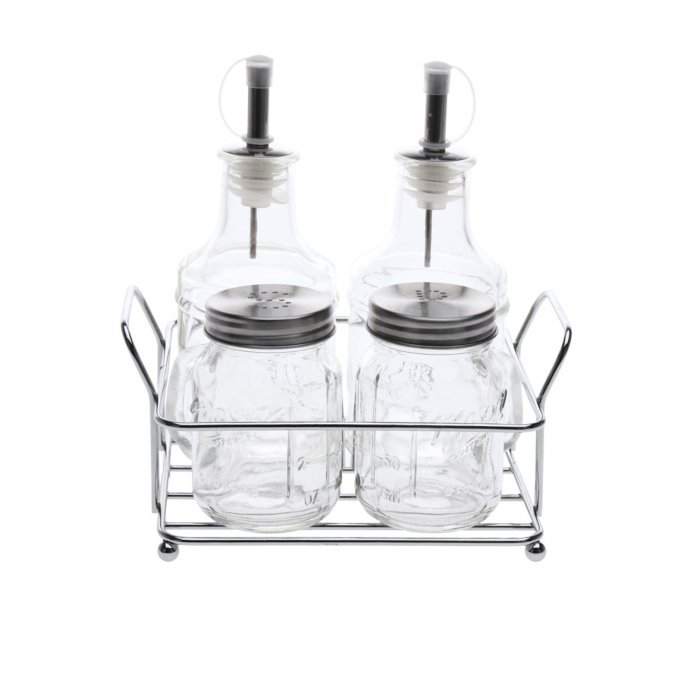 Menage-Set unbefüllt 5 Teile Glas/Metall