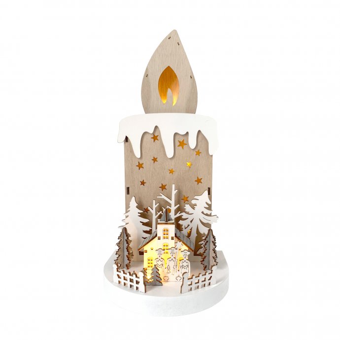 Leuchtdeko Kerze mit Kirche und Sternsingern