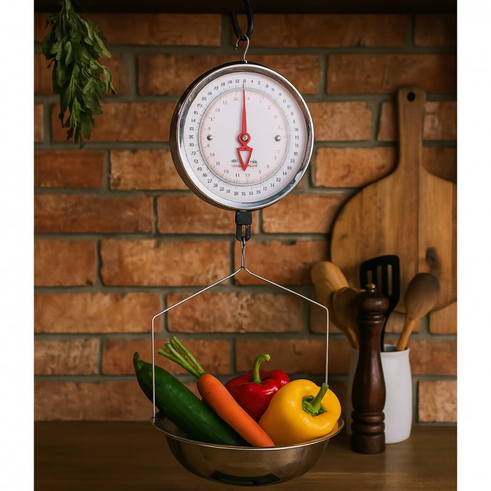 Analoge Hängewaage mit Edelstahl-Schale Robuste Marktwaage für Lebensmittel