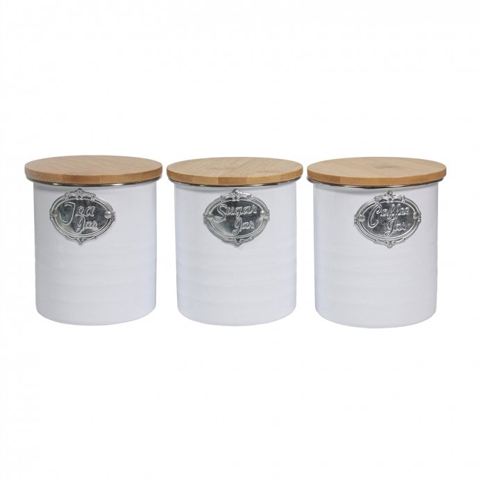 Vorratsdosen 3er-Set mit Holzdeckel Landhaus Weiß