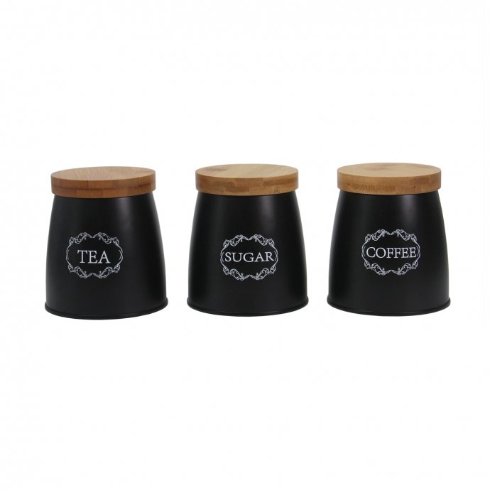 Vorratsdosen 3er-Set mit Holzdeckel Landhaus Schwarz