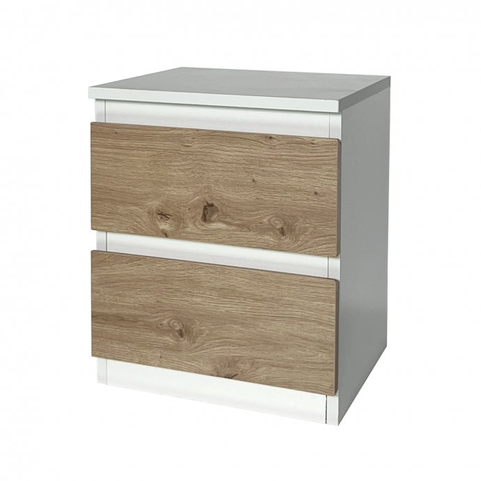 Nachtkommode 2 grifflose Schubladen Thekla Weiß-Artisaneiche