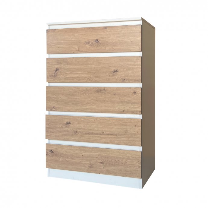 Kommode mit 5 grifflosen Schubladen Thekla Weiß-Artisaneiche