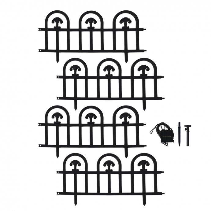 Zierzaun Nessa Solar 4-teilig Bogen Schwarz